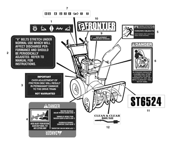 Decals Diagram and Parts List for 624650X16A-ST6524 2006 Briggs and Stratton Snow Blower